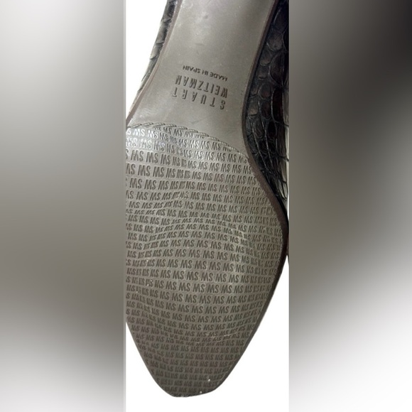 STUART WEITZMAN classic pump size 8.5 embossed heel croc leather slight metallic - Picture 4 of 7